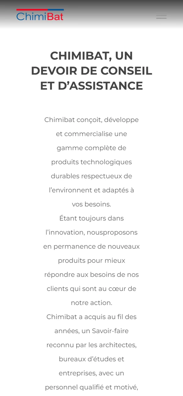 Site Chimibat sur mobile